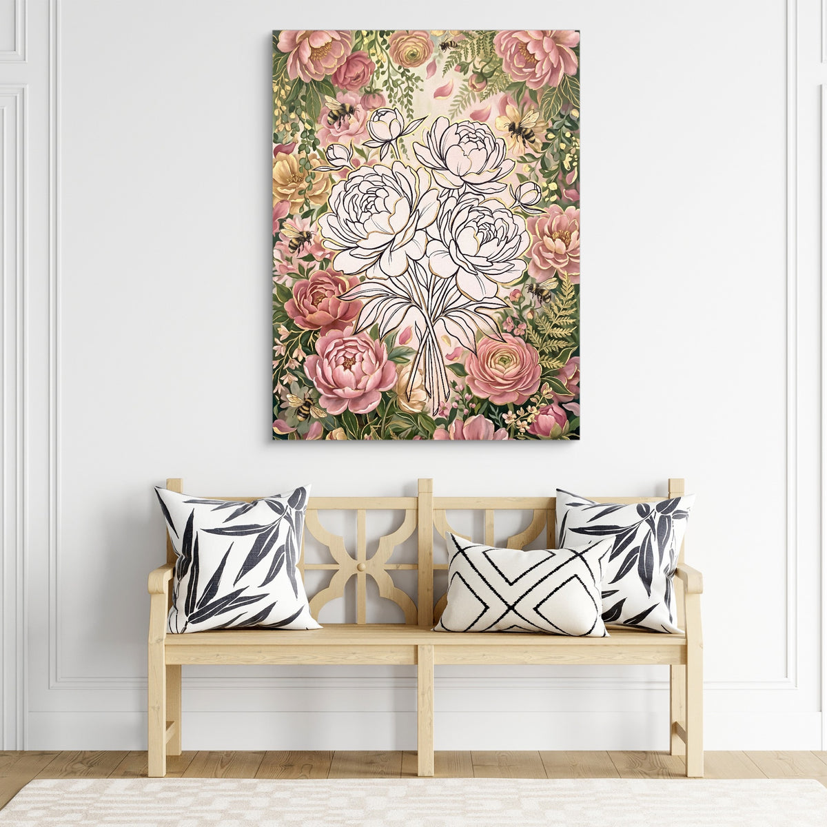 Peonies Golden Gathering — peonies golden gathering sq living room chair 1port flush print