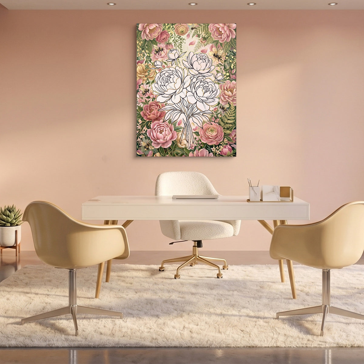 Peonies Golden Gathering — peonies golden gathering sq pink office 1port flush print