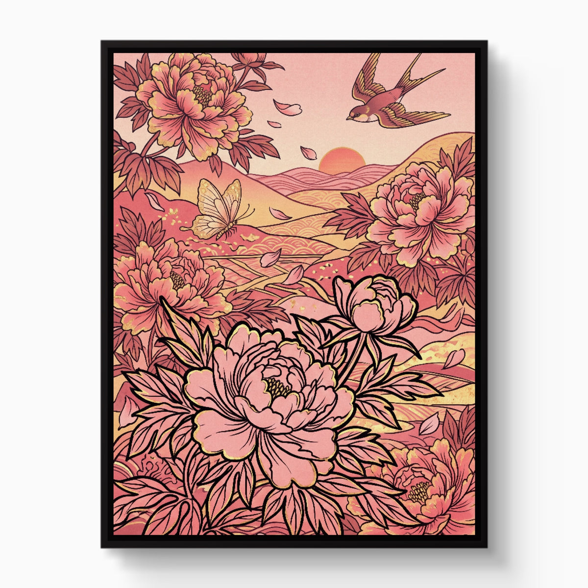 Peonies Golden Sunset — peonies golden sunset white studio framed black