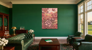Peonies Golden Sunset — peonies golden sunset living room interior view 1port flush print