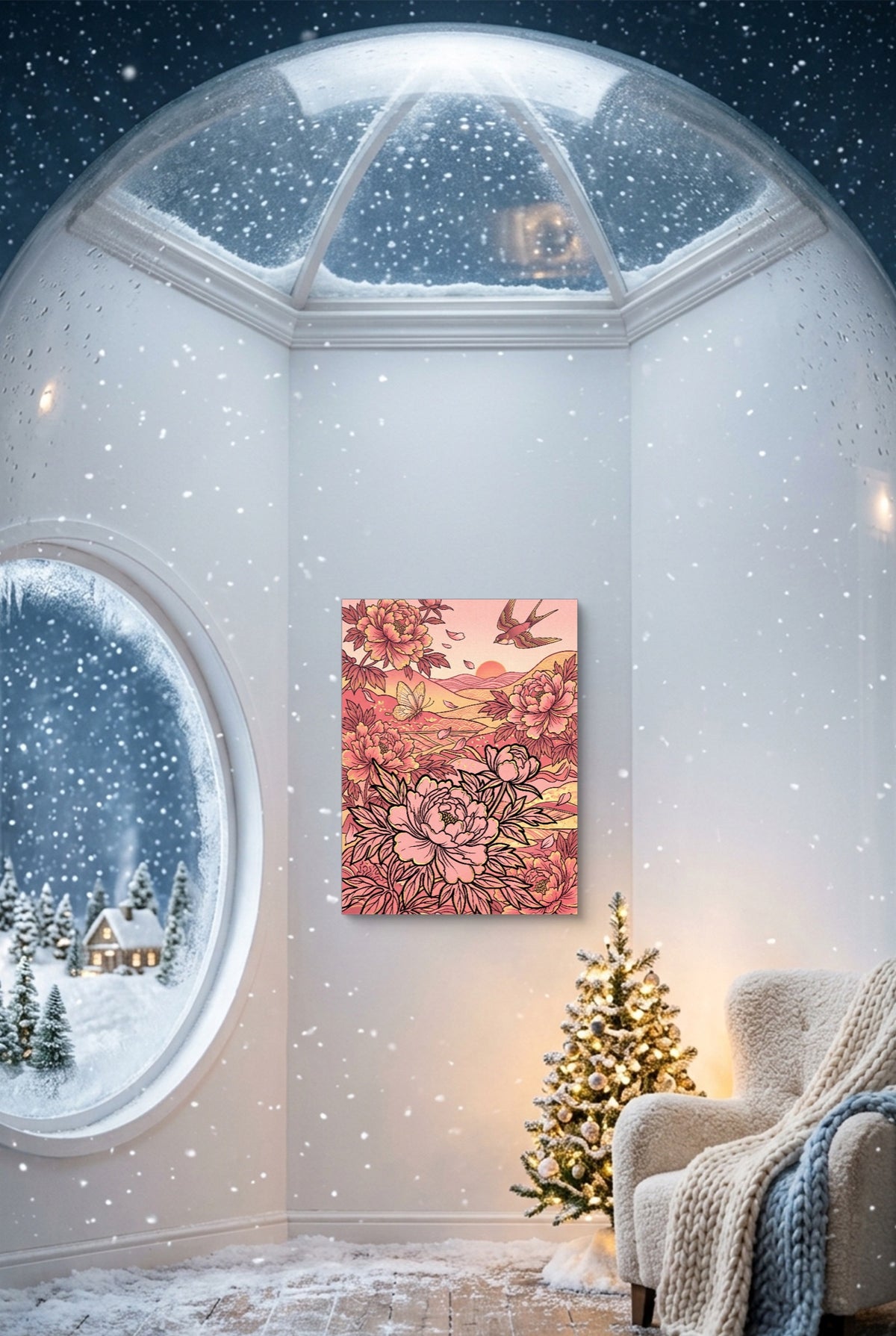 Peonies Golden Sunset — peonies golden sunset p snow globe interior scene 1port flush print