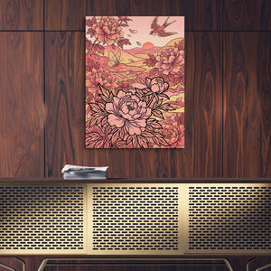 Peonies Golden Sunset — peonies golden sunset sq gold wood wall 1port flush print