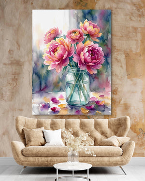 Peonies Watercolor Still — peonies watercolor still psd clay beige nice couch 1port flush print