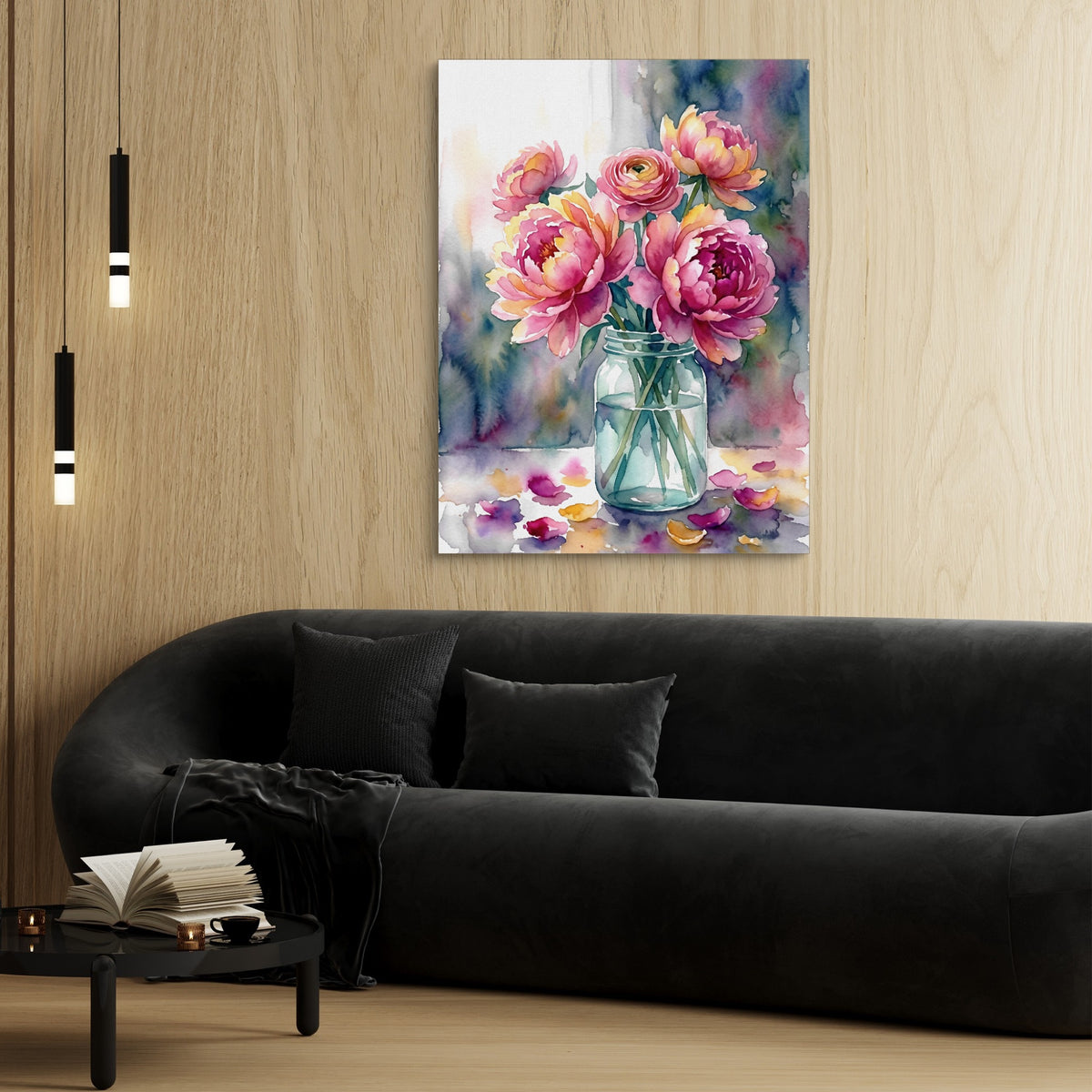 Peonies Watercolor Still — peonies watercolor still sq 70s vibes 1port flush print
