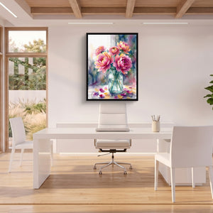 Peonies Watercolor Still — peonies watercolor still sq beach house office 1port framed black
