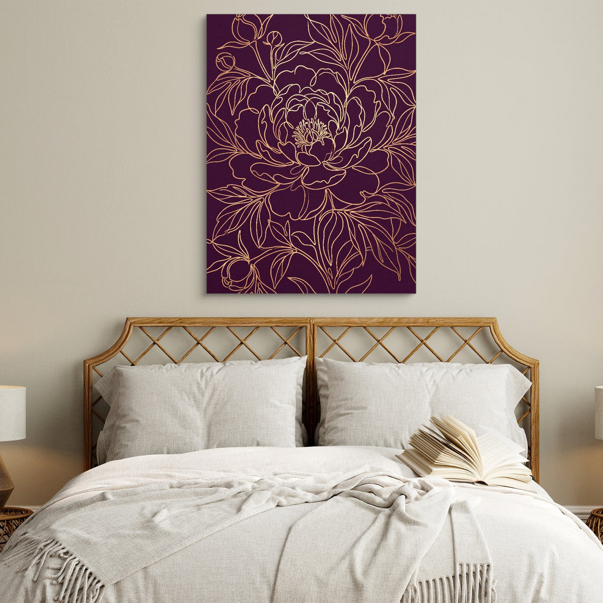 Peony Bloom Gold — peony bloom gold sq white bedroom 1port flush print