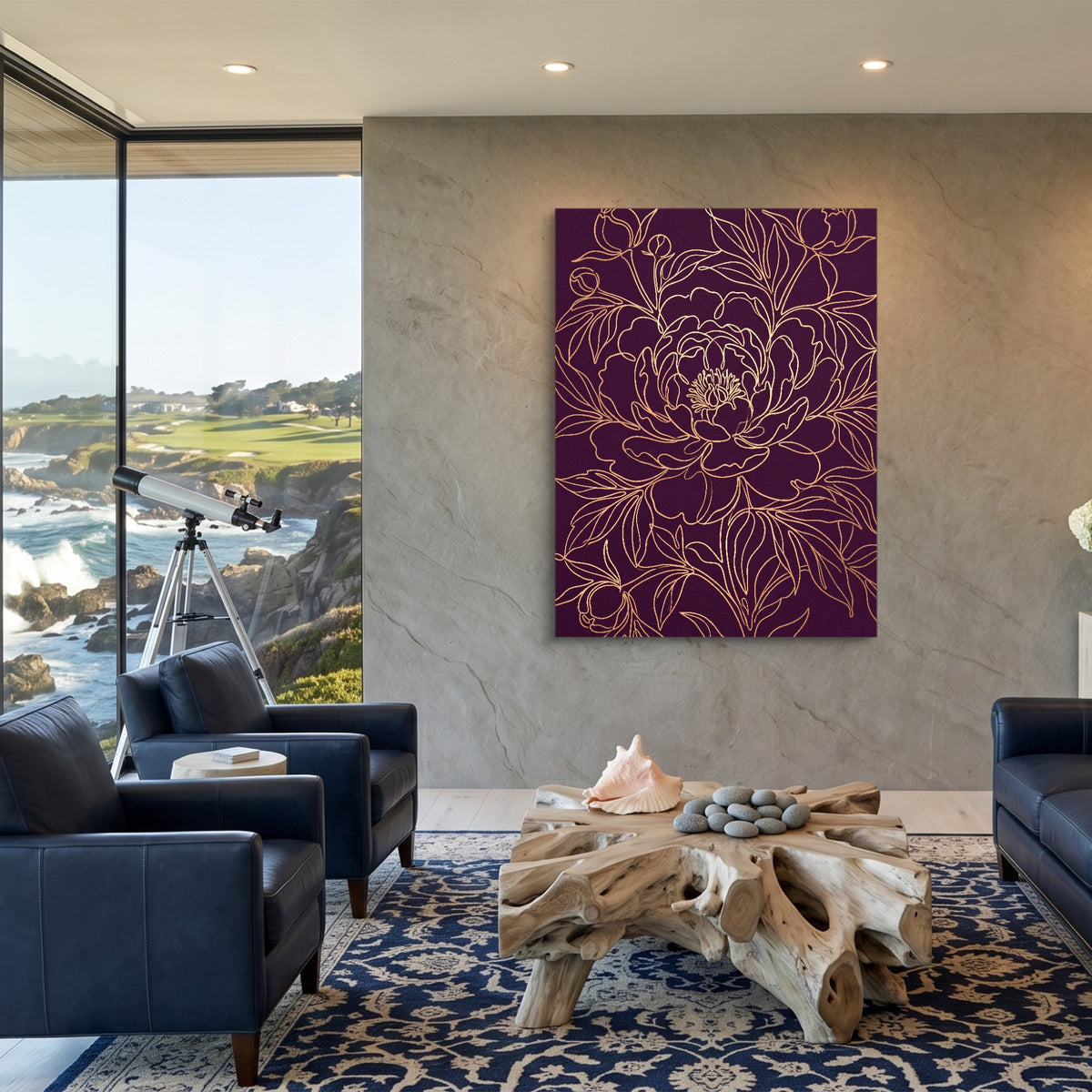 Peony Bloom Gold — peony bloom gold sq coastal views 1port flush print