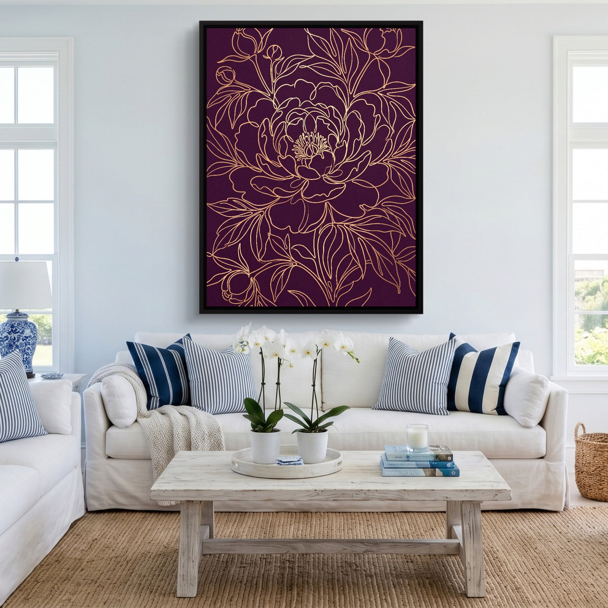 Peony Bloom Gold — peony bloom gold sq cute livingroom 1port framed black