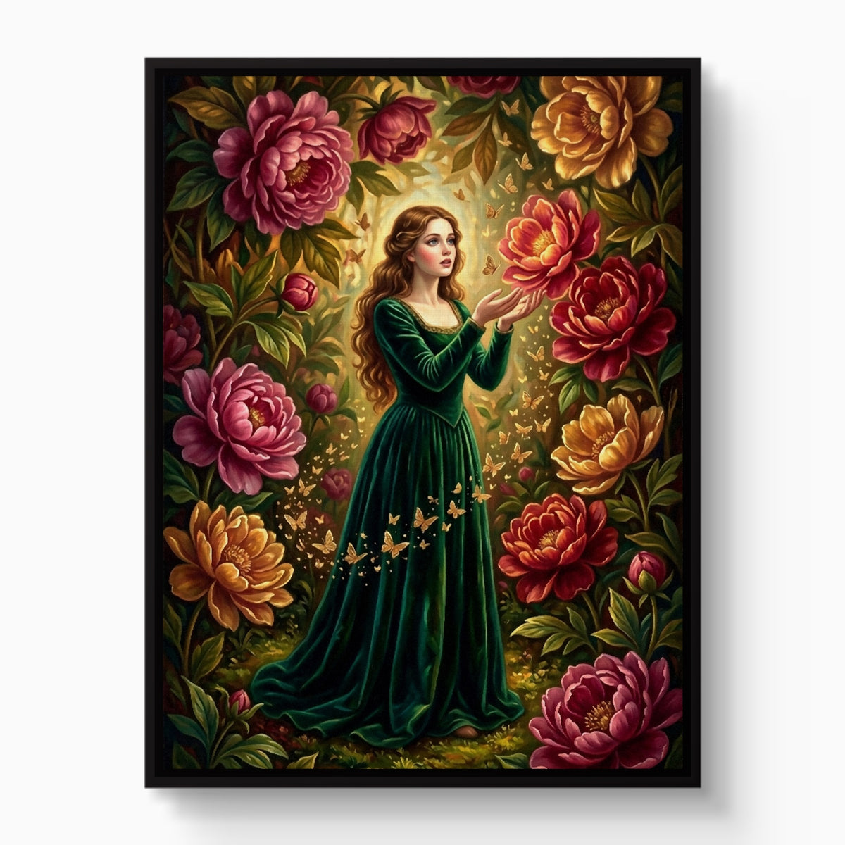 Peony Bloom Woman — peony bloom woman white studio framed black