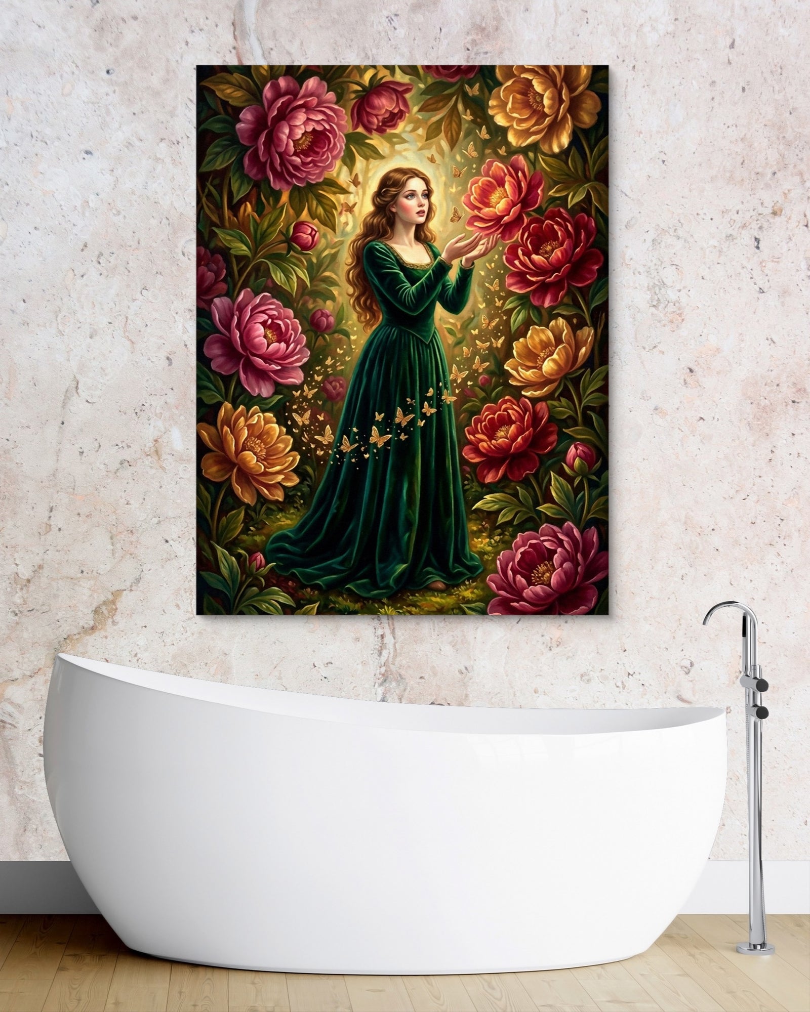 Peony Bloom Woman — peony bloom woman white studio framed black