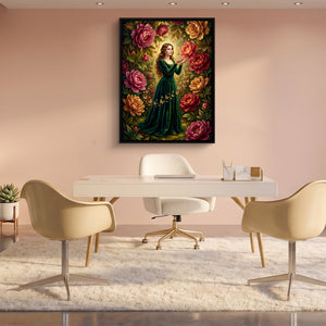Peony Bloom Woman — peony bloom woman sq pink office 1port framed black