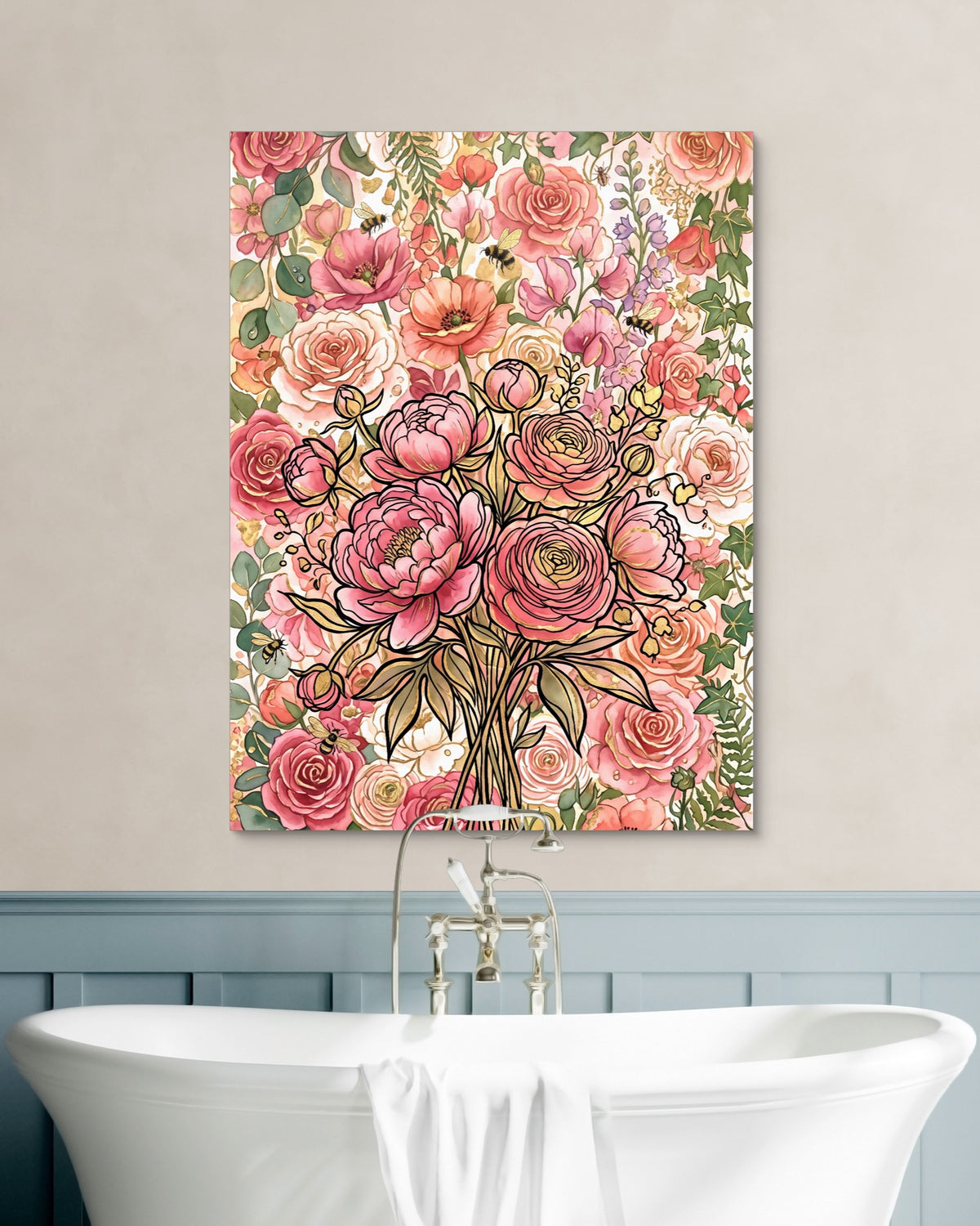 Peony Ranunculus Bouquet — peony ranunculus bouquet psd white wall green bath 1port flush print