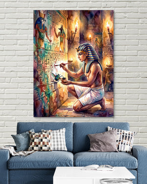 Pharaoh's Wall Script — pharaoh's wall script psd white bricks blue couch 1port flush print