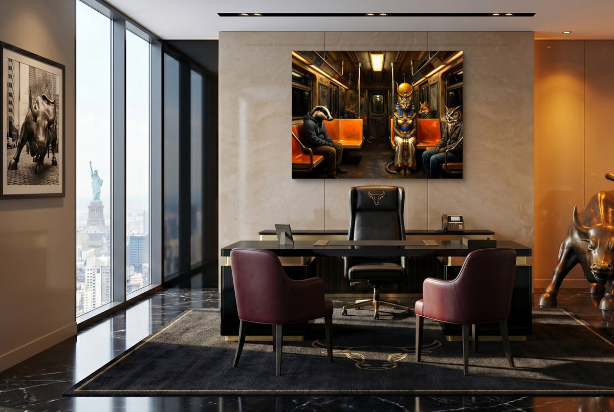 Pharaoh Subway Commute — pharaoh subway commute office with desk and chairs 2 1land flush print
