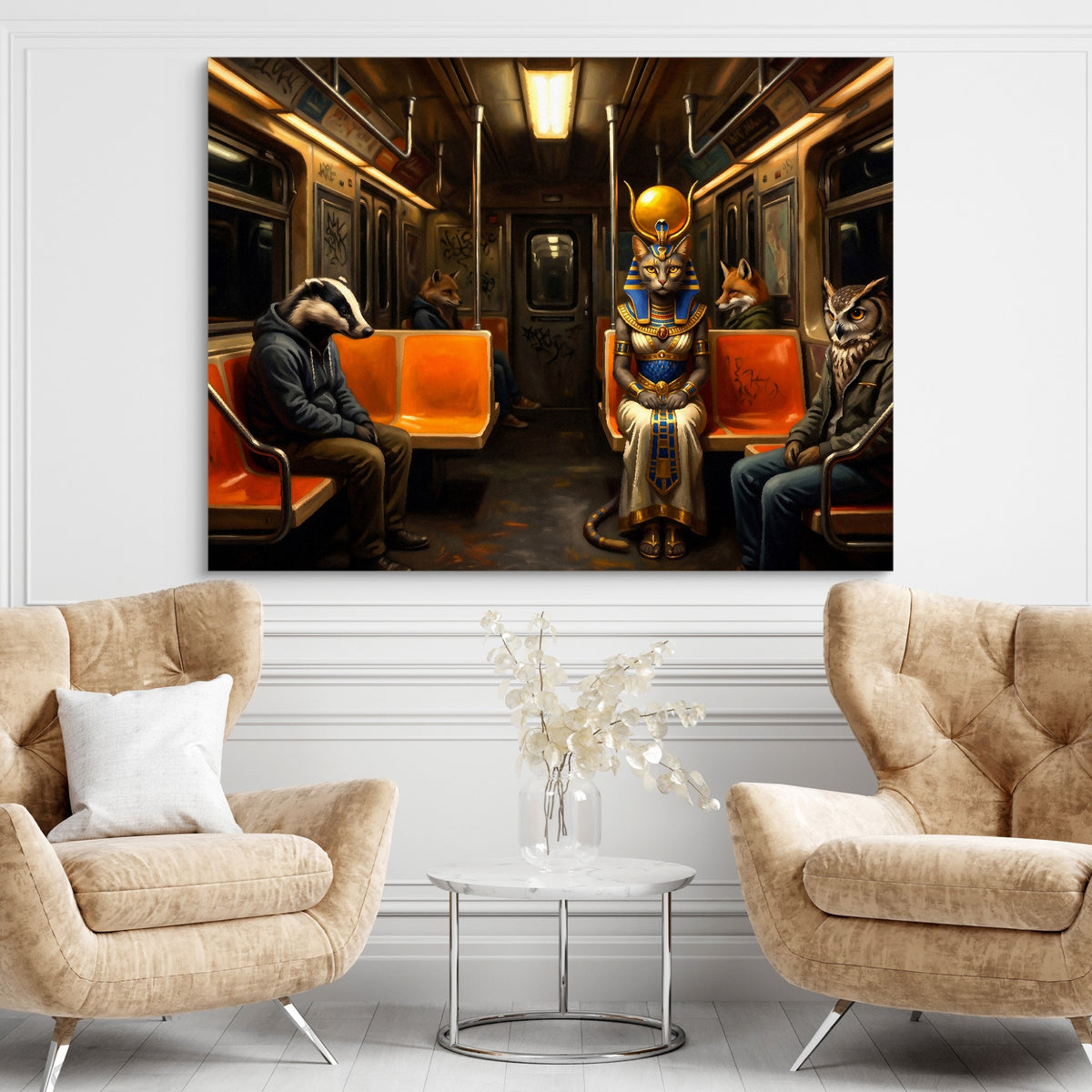 Pharaoh Subway Commute — pharaoh subway commute sq brown chairs 1land flush print
