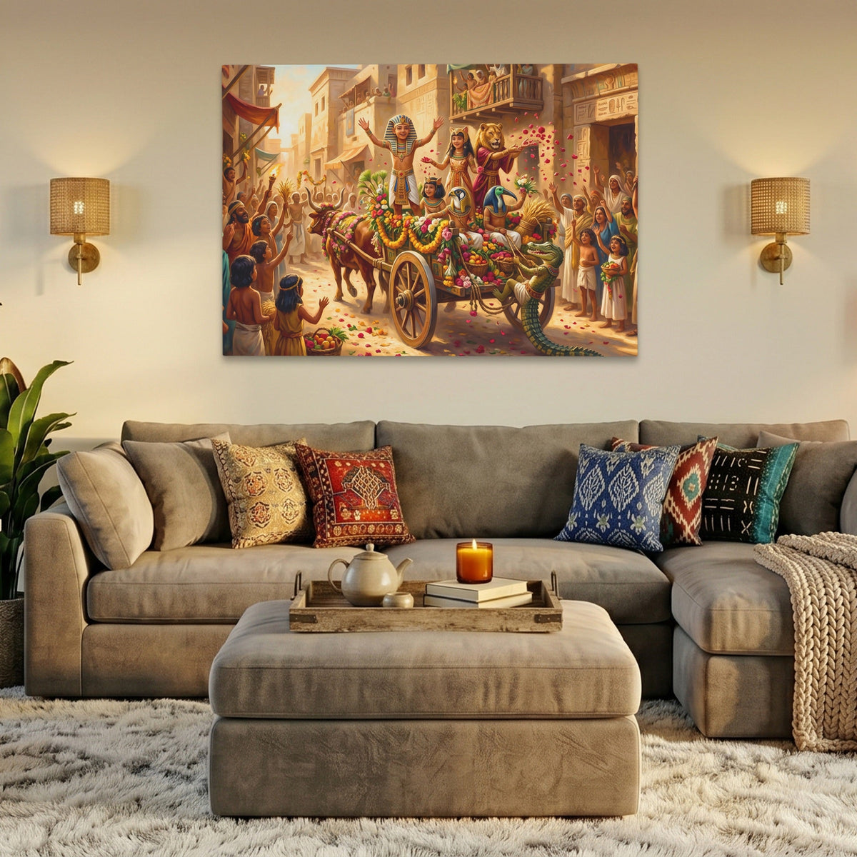 Pharaoh's Golden Procession canvas wall art, room view