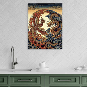 Phoenix Dragon Confront — phoenix dragon confront sq green kitchen 1port flush print