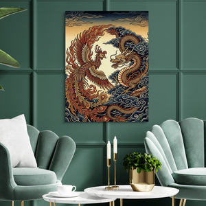 Phoenix Dragon Confront — phoenix dragon confront sq green luxury rom 1port flush print