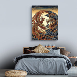 Phoenix Dragon Confront — phoenix dragon confront sq land comfortable bedroom 1port flush print