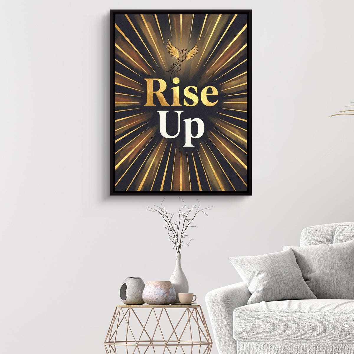 Phoenix Golden Rising — phoenix golden rising sq white walls 1port framed black