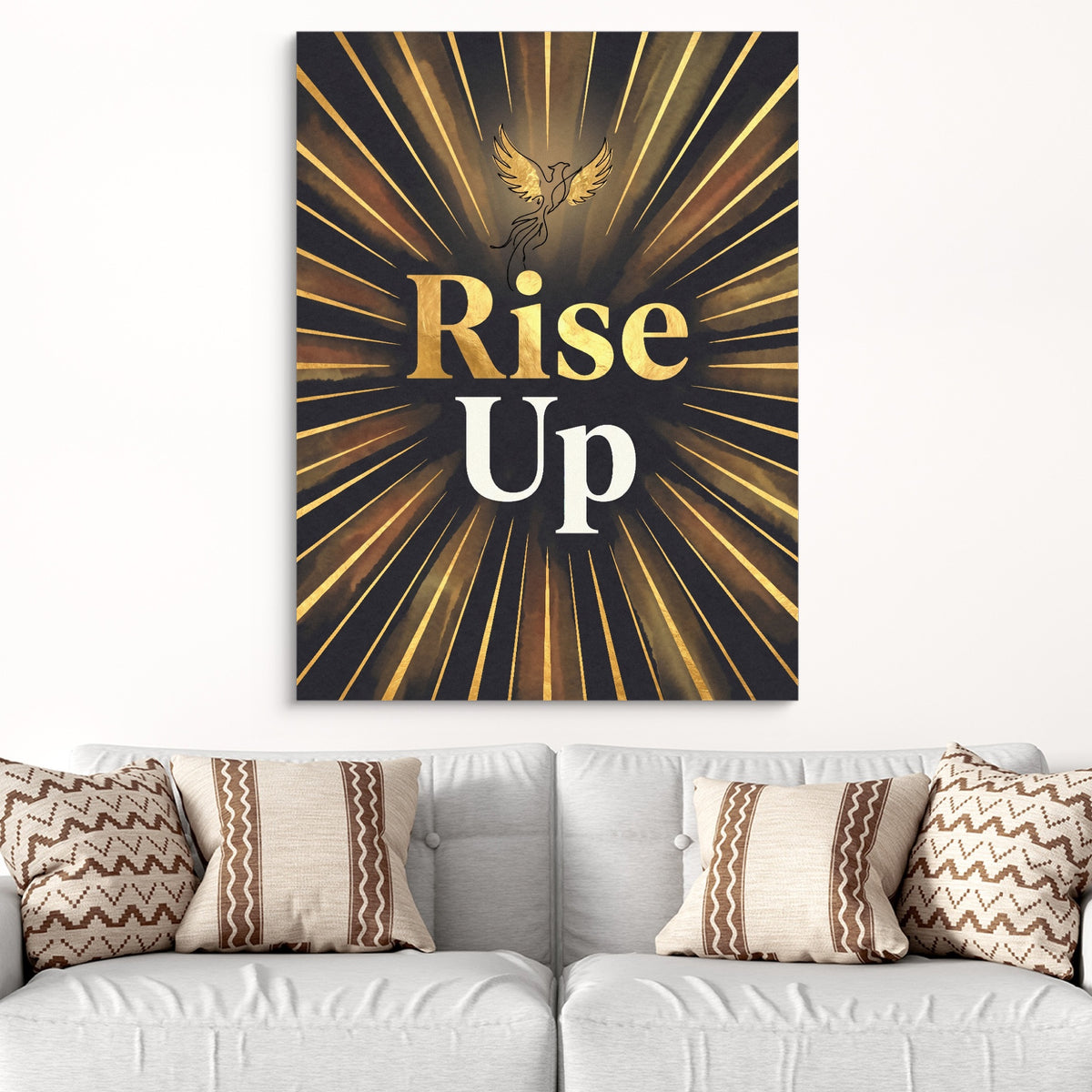 Phoenix Golden Rising — phoenix golden rising sq white groovy couch close 1port flush print