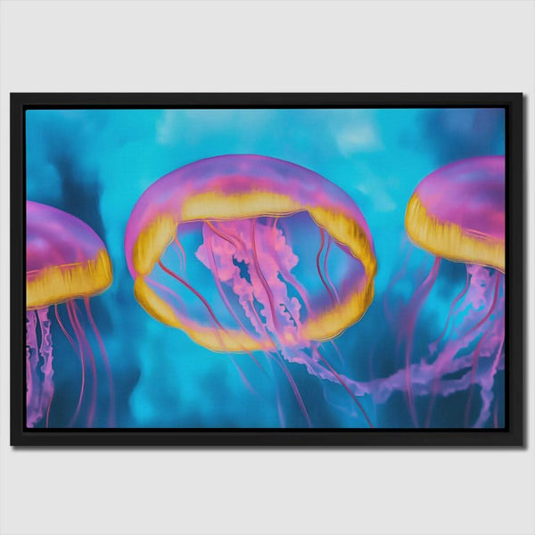 Pink and Blue Jellyfish in a room