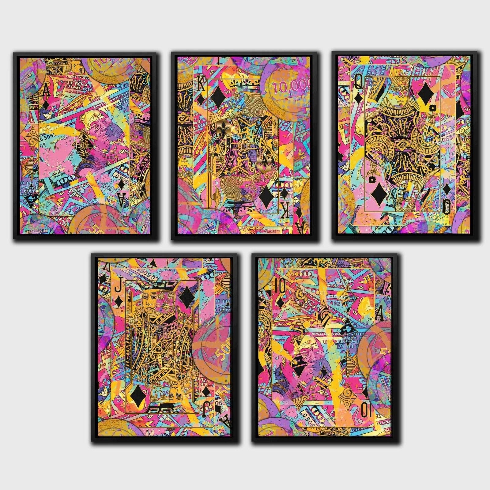 Pink Diamonds Royal Flush - Gambling Canvas Wall Art