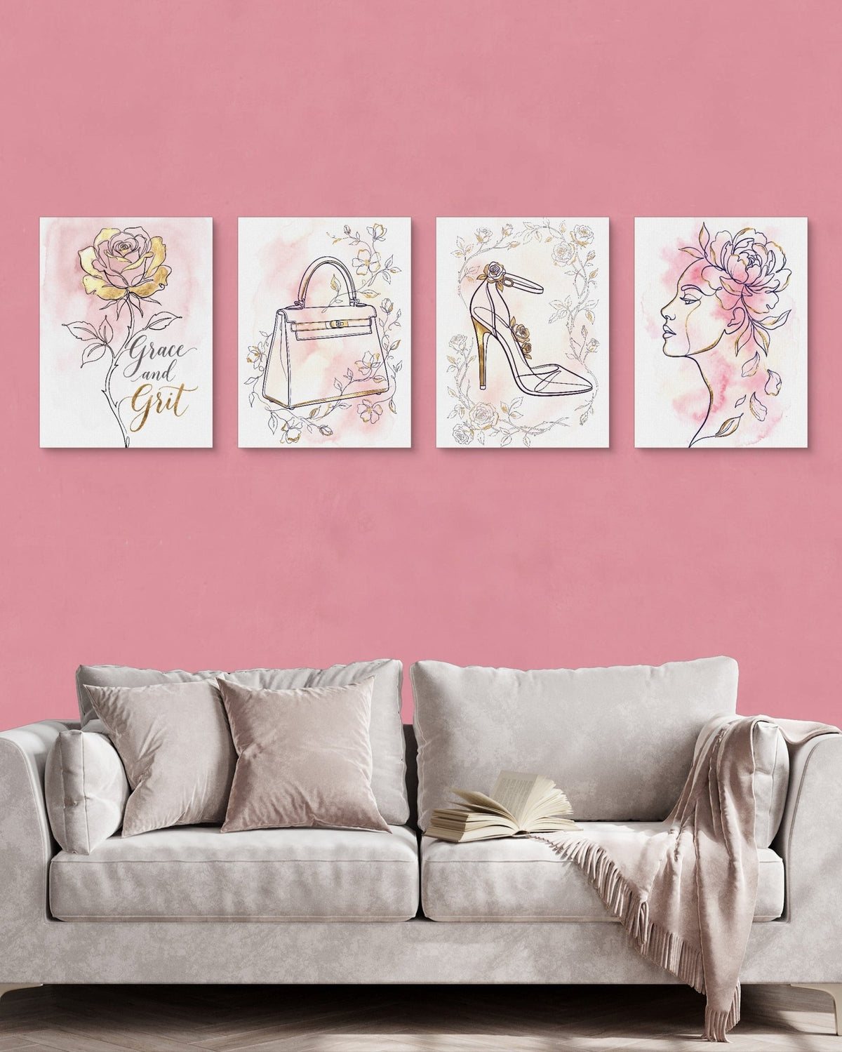 Pink Floral Fashion 4-Piece Set - Luxury Wall Art