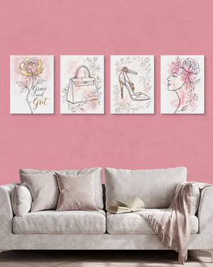 Pink Floral Fashion 4-Piece Set - Luxury Wall Art