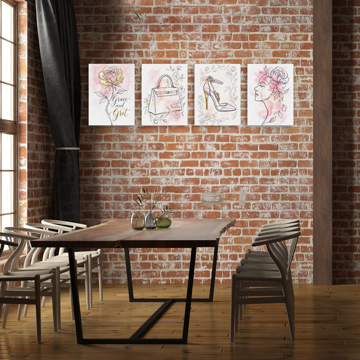 Pink Floral Fashion 4-Piece Set - Luxury Wall Art
