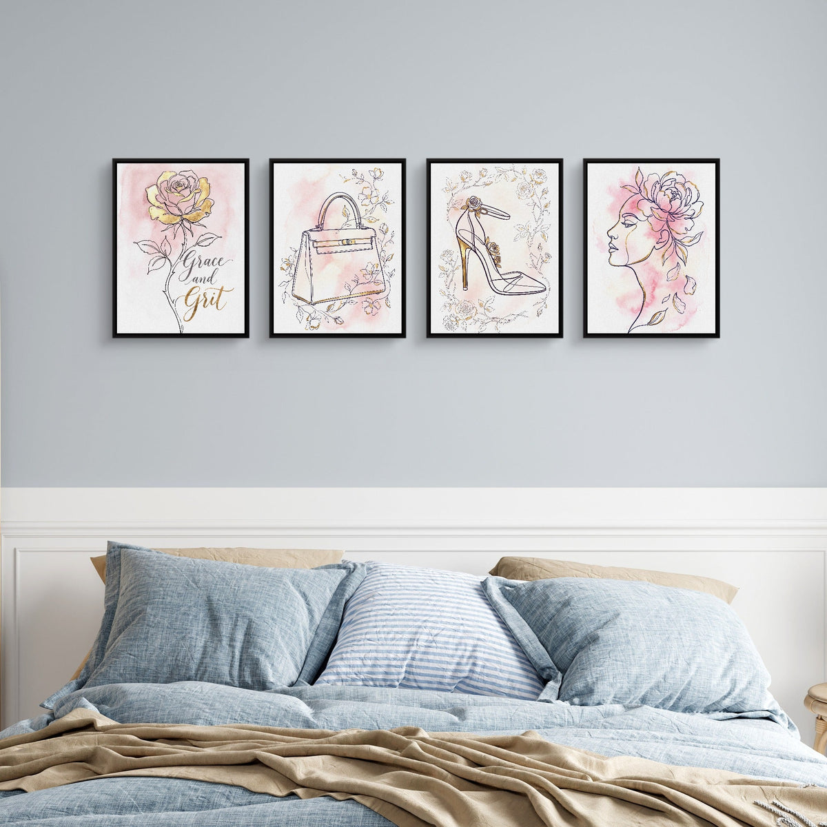 Pink Floral Fashion 4-Piece Set - Luxury Wall Art