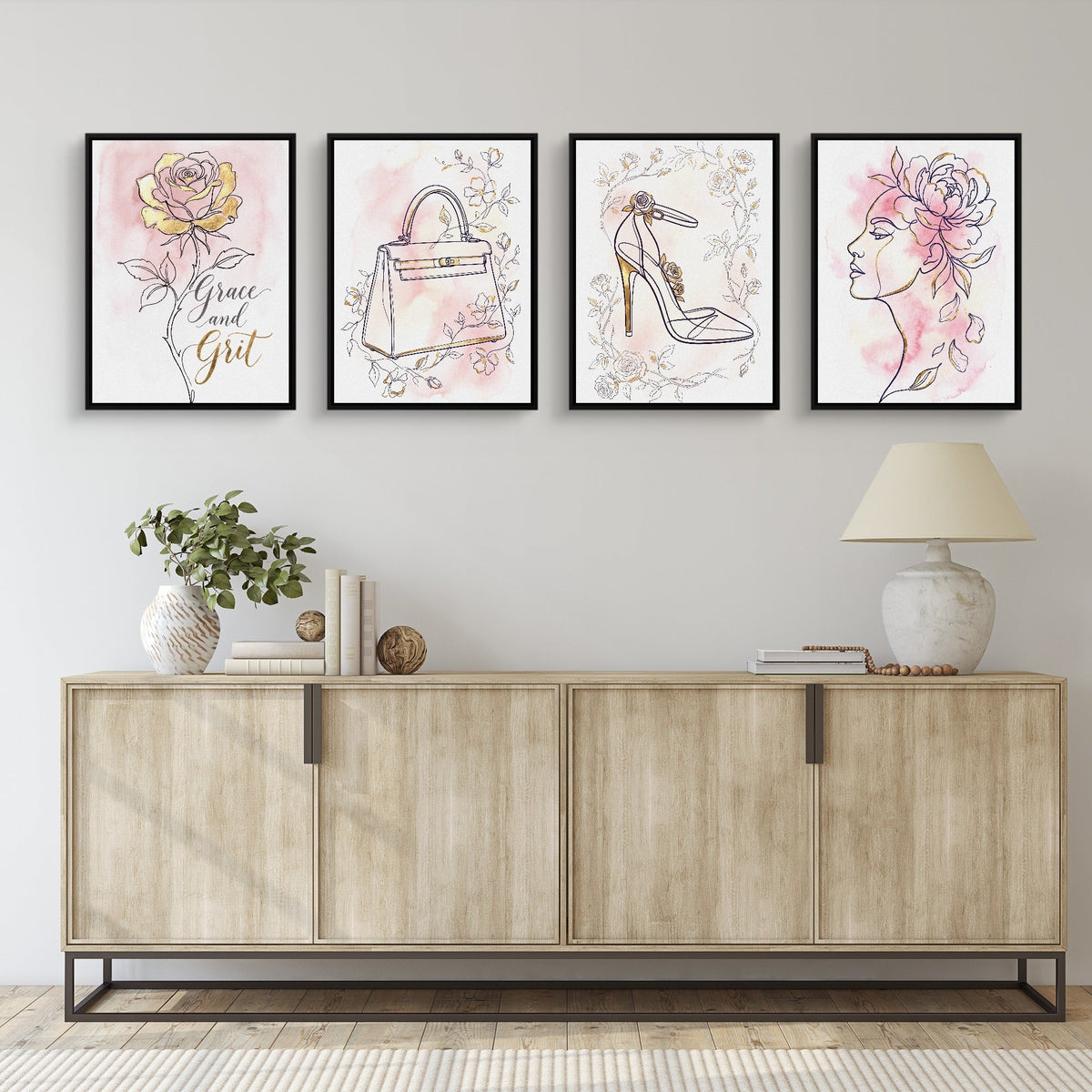 Pink Floral Fashion 4-Piece Set - Luxury Wall Art