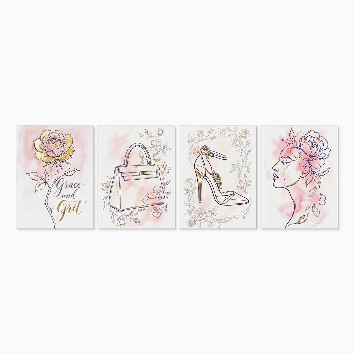Pink Floral Fashion 4-Piece Set - Luxury Wall Art