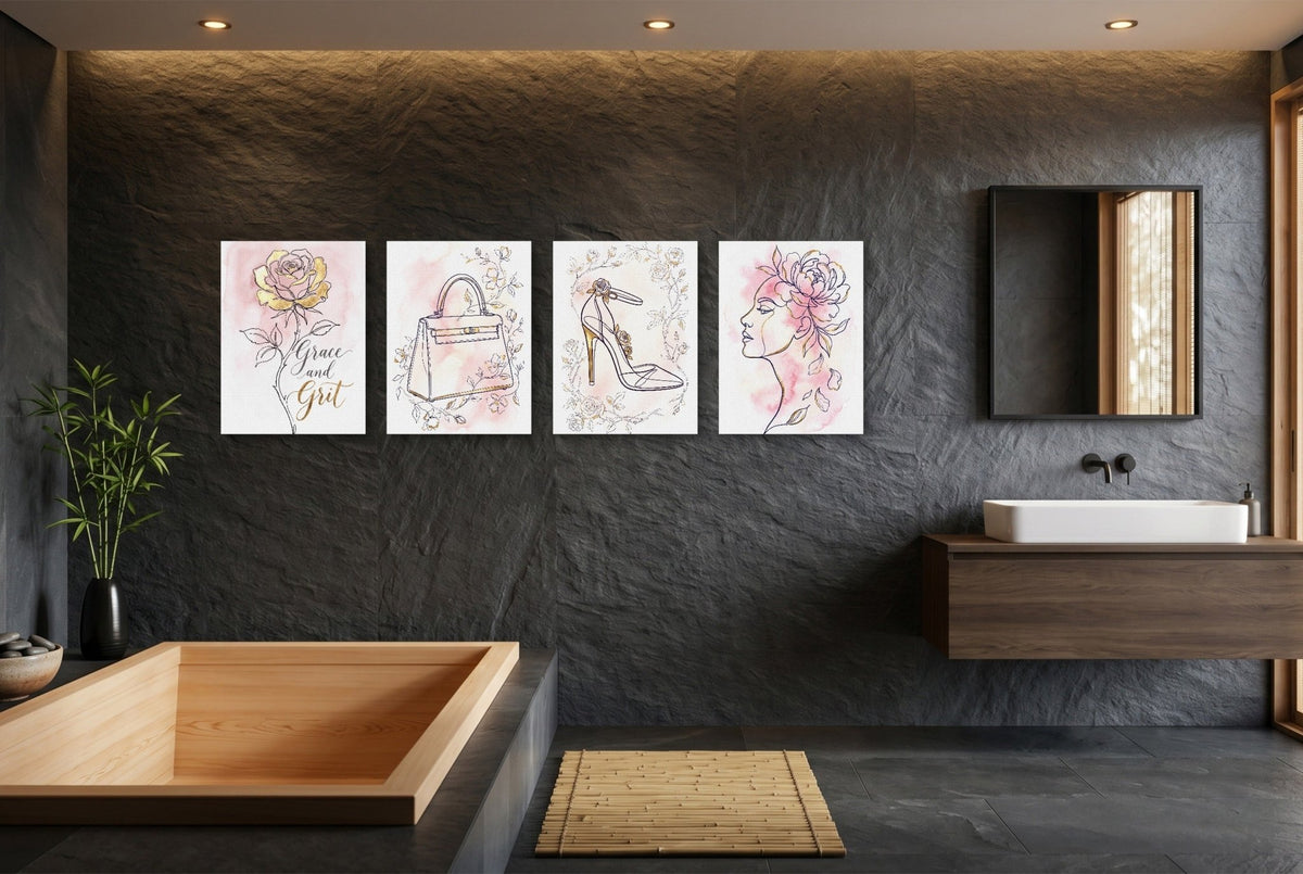 Pink Floral Fashion 4-Piece Set - Luxury Wall Art