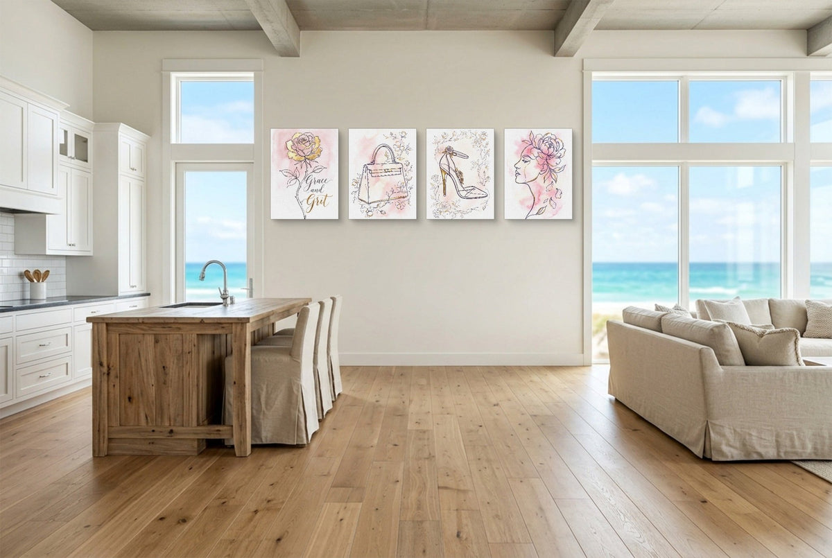 Pink Floral Fashion 4-Piece Set - Luxury Wall Art