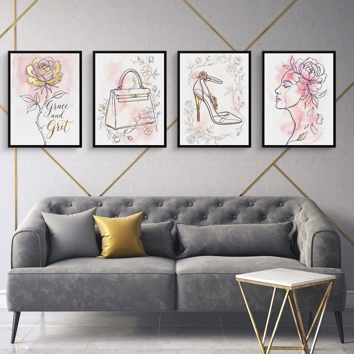 Pink Floral Fashion 4-Piece Set - Luxury Wall Art