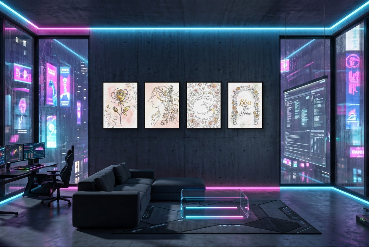 Pink Golden Roses 4-Piece Set - Luxury Wall Art