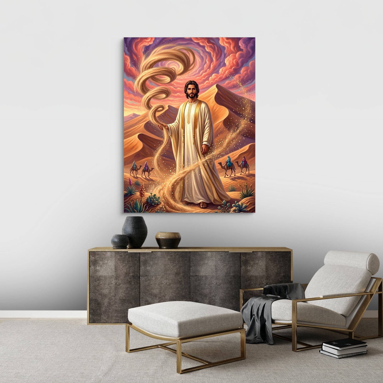 Desert Prophet Caravan — pink hippo sleeping white studio framed black