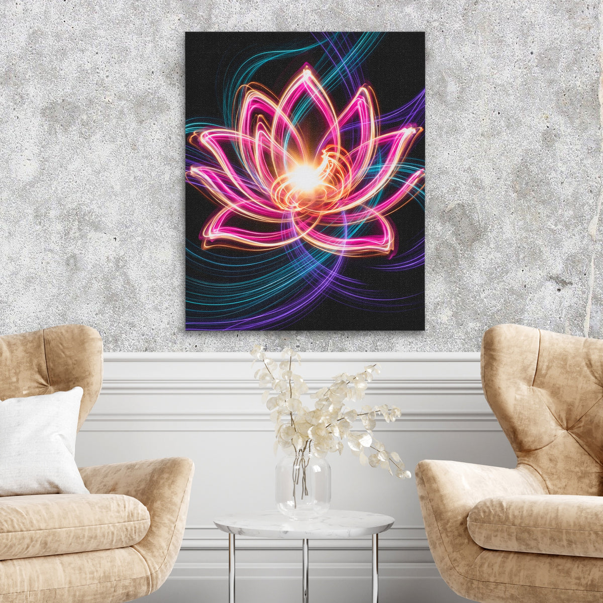 Pink Lotus Neon — Pink Lotus Neon Two Chairs Cement Wall 258