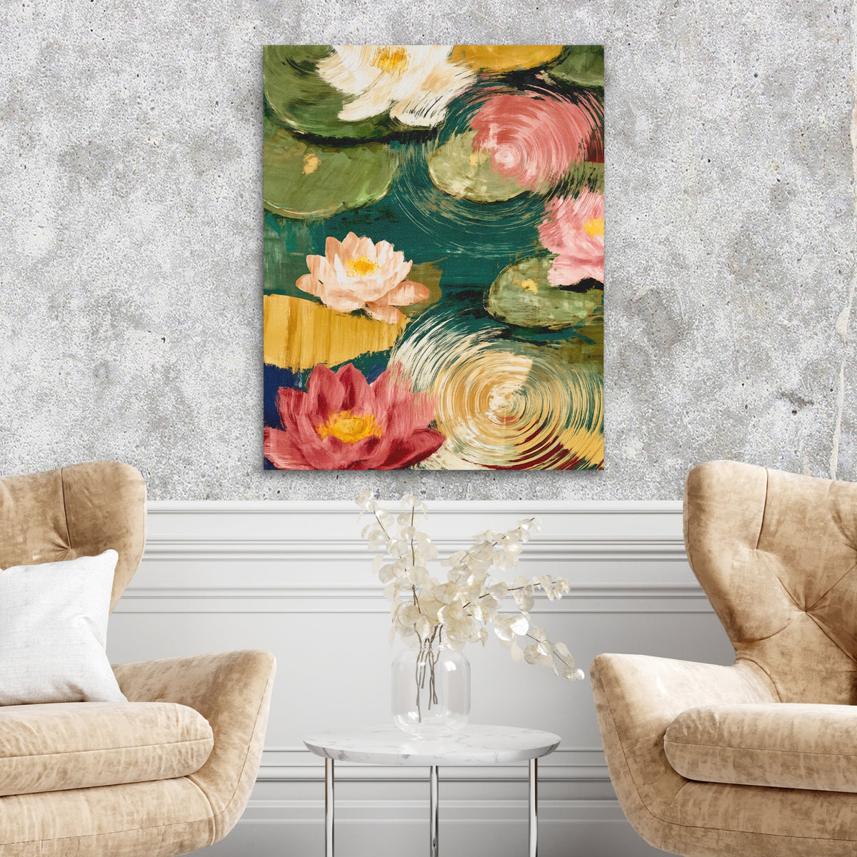 Pink Lotus Ripple — Pink Lotus Ripple Two Chairs Cement Wall 259