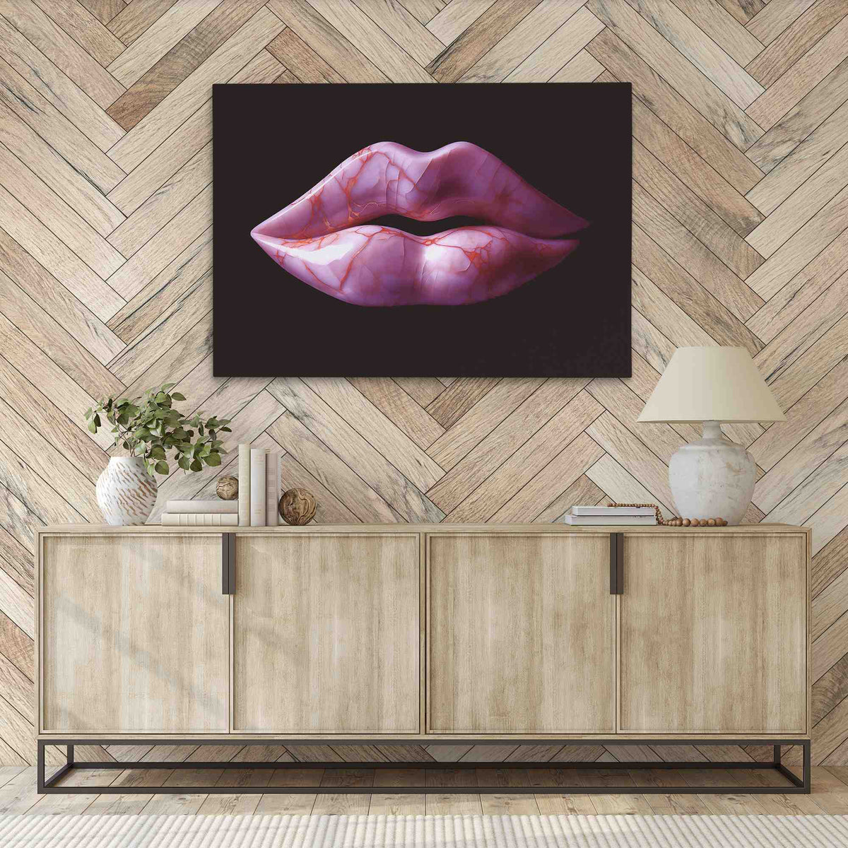 Pink Marble Lips - Black Wall Art