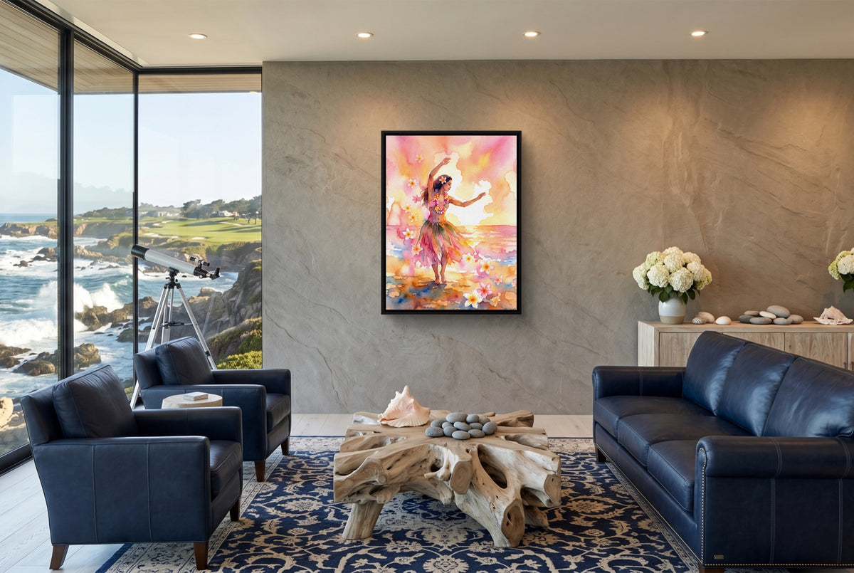 Plumeria Dance — plumeria dance living room with ocean view 1port framed black