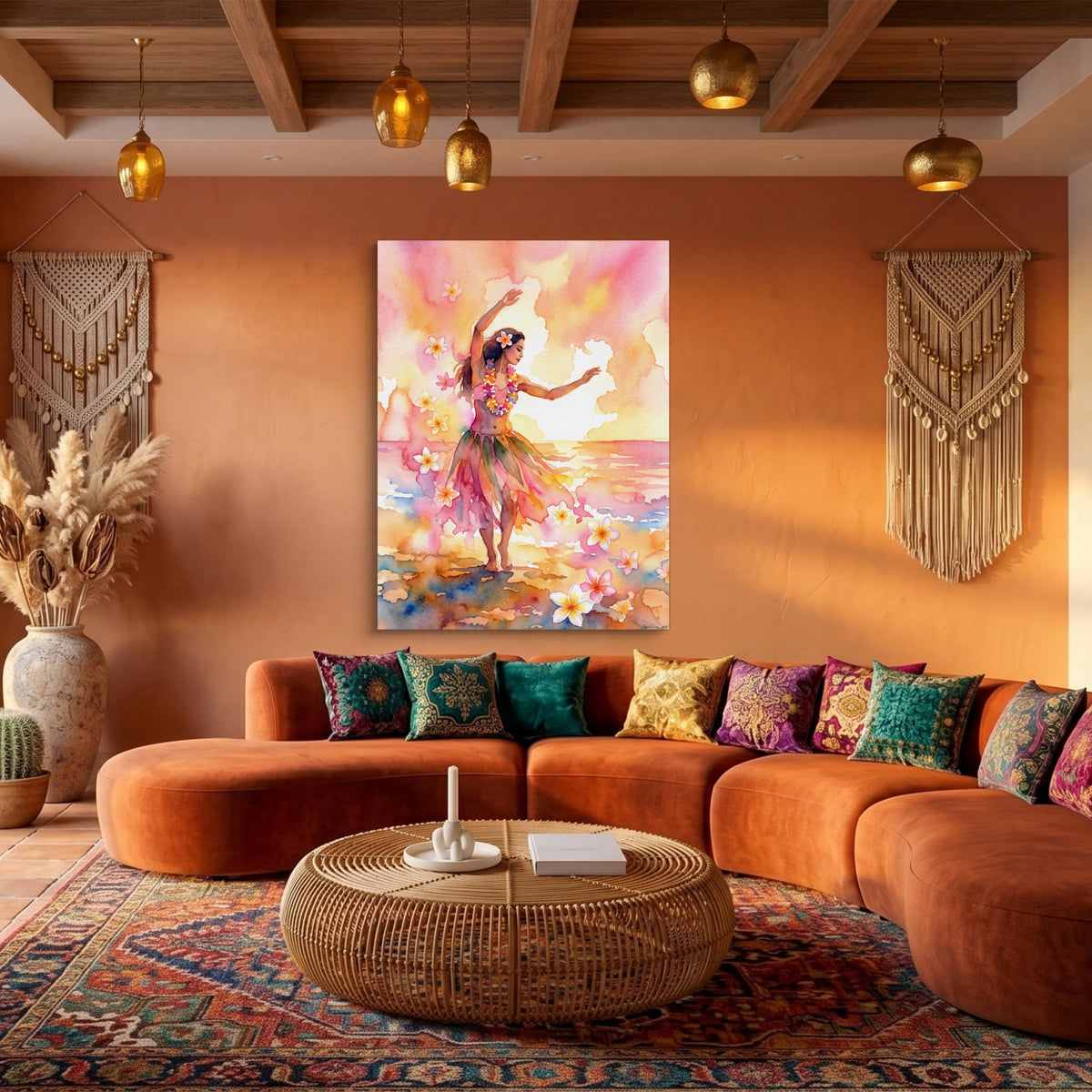Plumeria Dance — plumeria dance sq boho living 1port flush print