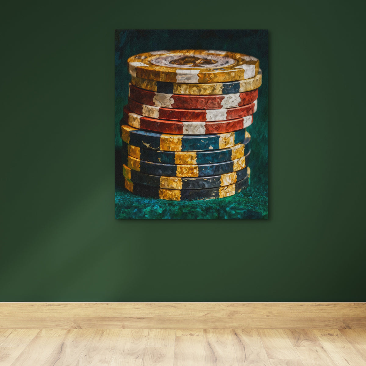 Poker Chips Stacked — Poker Chips Stacked Green Wall 148