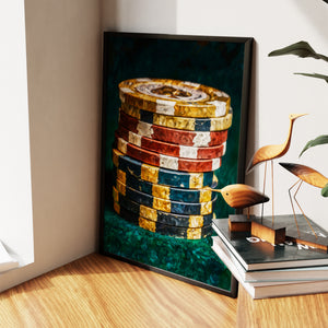 Poker Chips Stacked — Poker Chips Stacked New   Living Room Wall Apartment Zoom 248