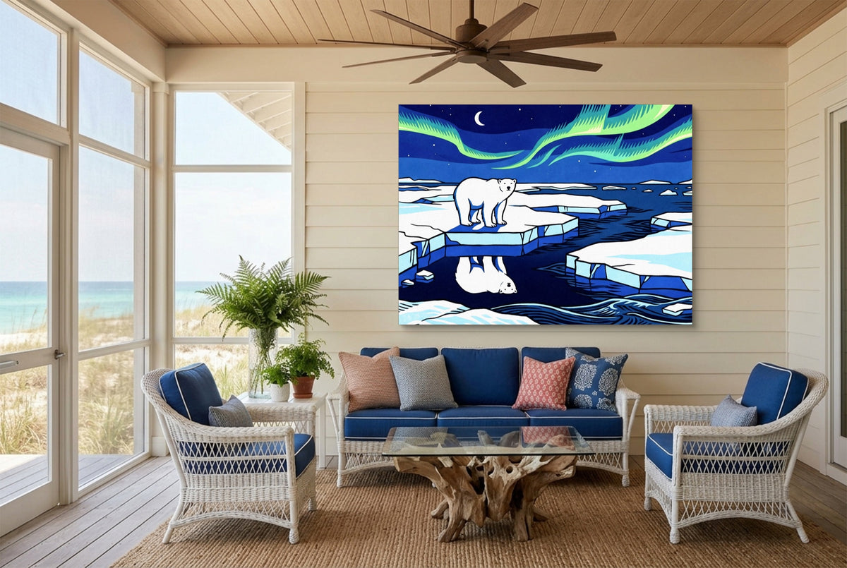 Polar Bear Aurora — polar bear aurora living room with couch 2 1land flush print