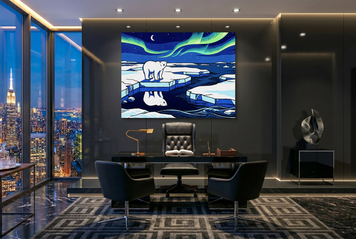 Polar Bear Aurora — polar bear aurora office with city view 3 1land flush print