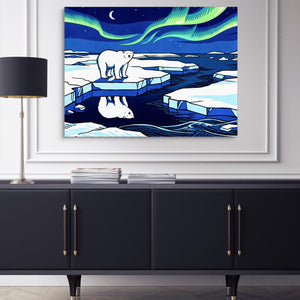 Polar Bear Aurora — polar bear aurora sq blue cabinet 1land flush print