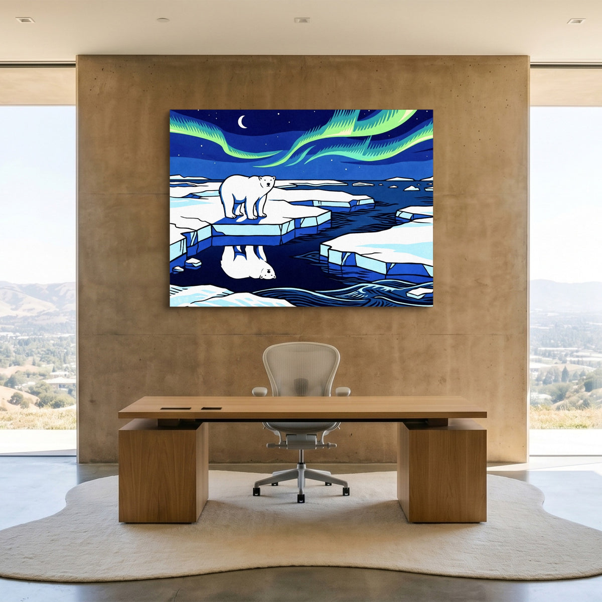 Polar Bear Aurora — polar bear aurora sq minimalist lux office 1land flush print