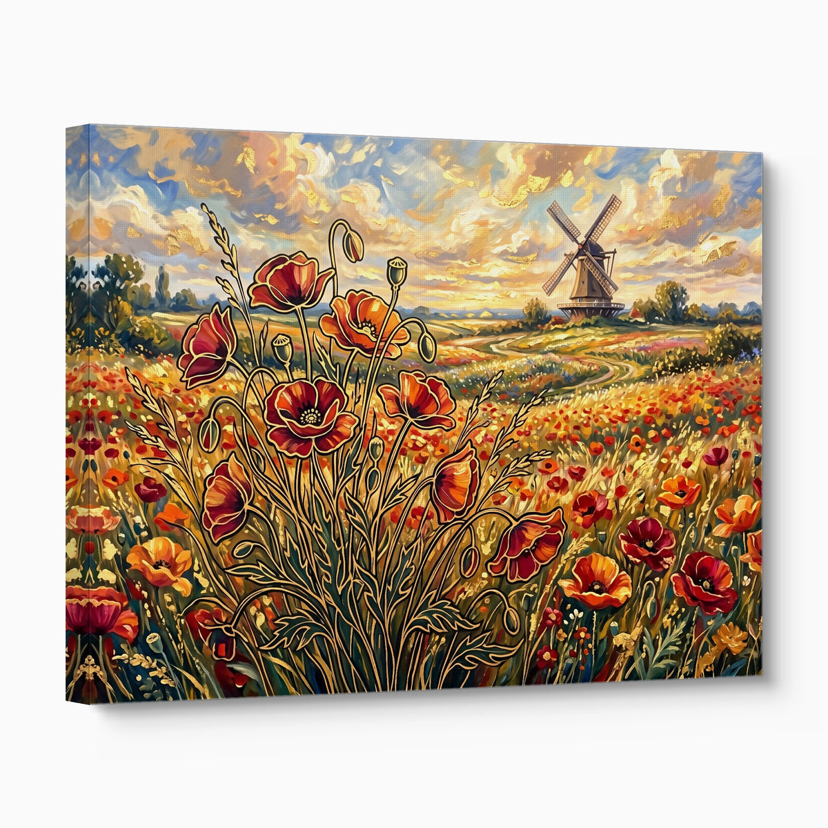 Poppies Golden Windmill — poppies golden windmill angled flush print